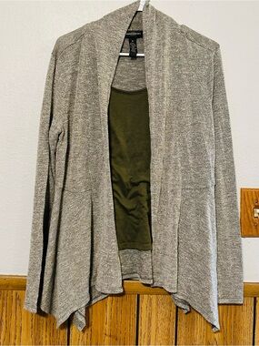 Karen Brooks women size MEDIUM Open Drape Front Cardigan 2 layers blouse top